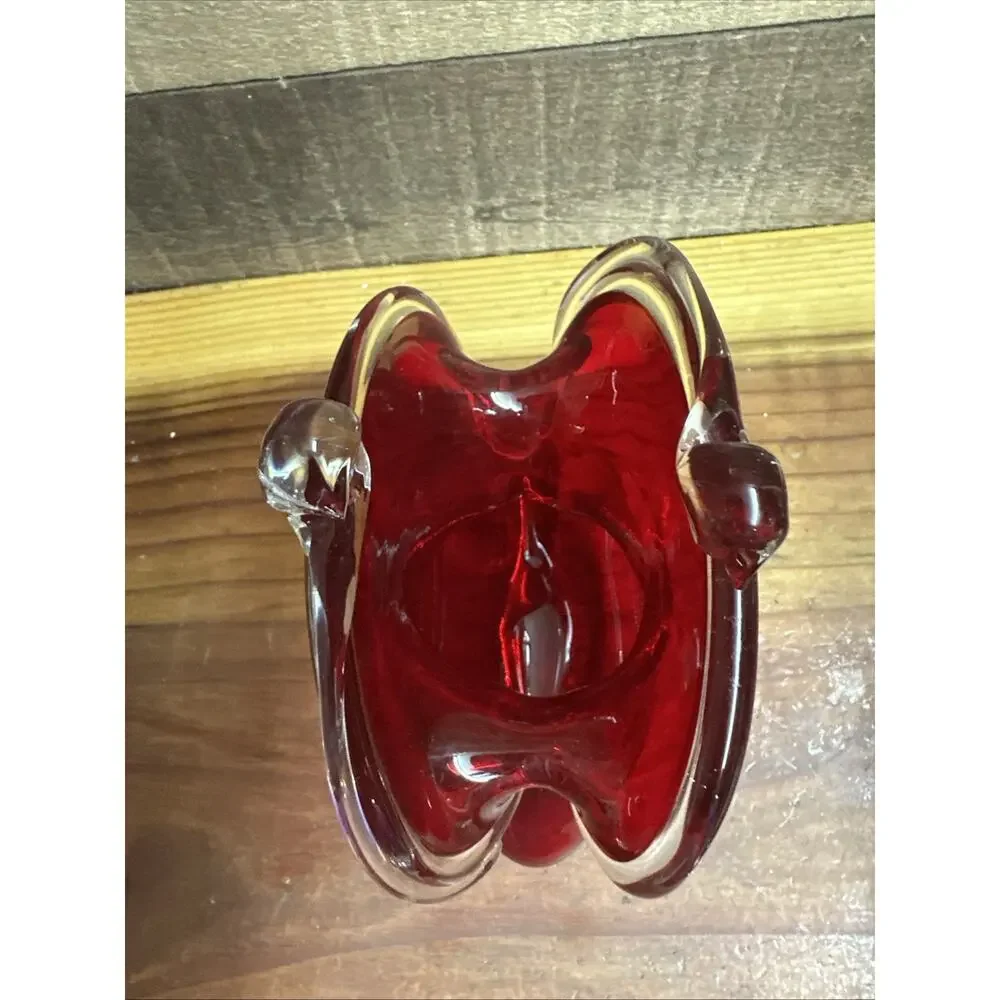 Art Glass Red Coin Purse Vase 7”